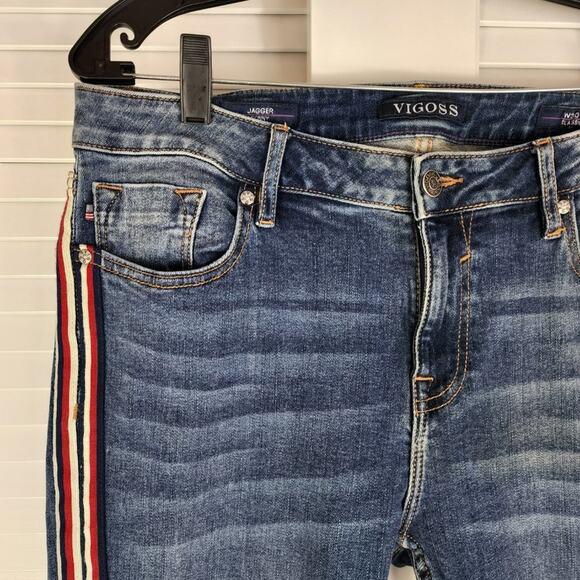 Vigoss Skinny Jeans Women 30X27 Jagger Striped Fray Hem High Rise Stretch Denim - Picture 2 of 14